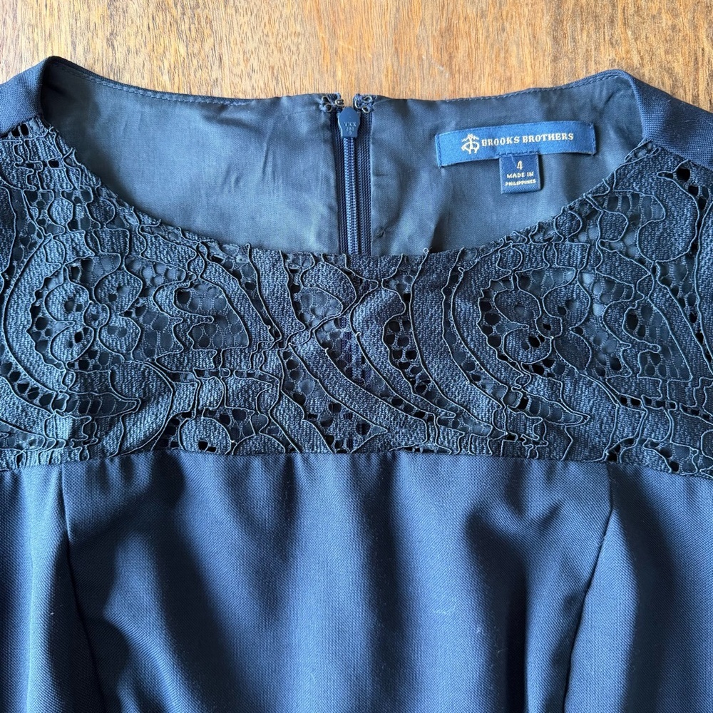 Brooks Brothers Navy Wool Blend Sheath Dress Lace Yoke Professional 4 - Picture 8 of 12